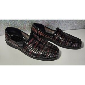 Sunsteps Hand Woven Leather Men's Loafers Sandals Dark Burgundy Black Size 11